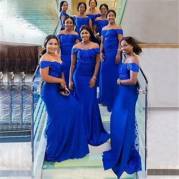 2024 Royer Zilā Pie Pleca Kāzu Kleitu Bridemaid ar Mežģīnēm Fāzēm Sirēna Sievietēm Jaunā Modes