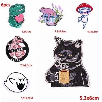 6PCS/Daudz Funny Kaķis Dinozauru Dzelzs Par Plāksteri Karikatūra Dzīvniekiem Izšūti Plāksteri, Lai Apģērbs thermoadhesive Plāksteri Žaketes DIY