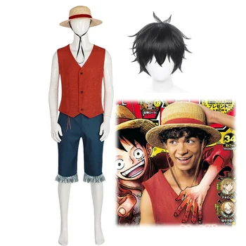 Anime Luffy Cosplay Kostīmu Salmu Cepure, Sarkana Jaka Halloween Karnevāla Puse Tērpu Halloween Vīriešu un Sieviešu Pieaugušo