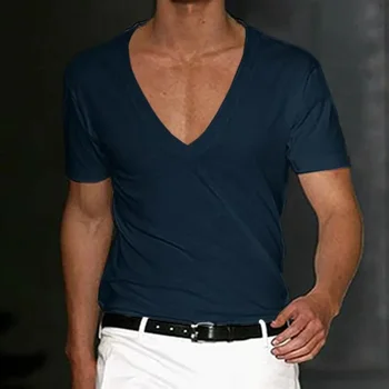 B1726 Vīriešu T-krekls Bikses, Piedurknes Dziļu V-veida Kakla Topi tīrtoņa Krāsu Lielgabarīta Lakrosa Vīriešu Streetwear Brīvs Džemperis T Krekli Pavasarī