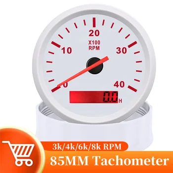 Balts Tacho Skaitītāja Rādītājs Sarkans Apgaismojums LCD Ciparu Stundu Displejs Laivu Tahometrs, Jūras Laivu Motociklu Benzīns Dīzelis Dzinēja