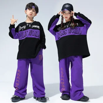 Bērni, Zēni, Džeza Dejas, Tērpi garām piedurknēm Raibs Krekls Vēstuli Izdrukāt Bikšu Komplekts Meitenēm Hip Hop Rave Drēbes