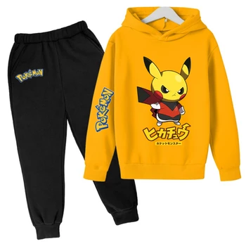 Bērnu pelēkā vārna Uzvalks Anime Pokemon Zēnu Drēbes 2024 Jauna Meitene Apģērbs Pikachu Kawaii Harajuku Stils Silts Jauki Zēni Valkā Topi