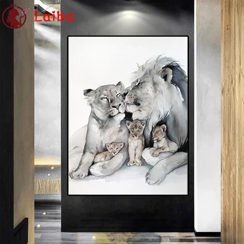 Dimanta Izšuvumi Anotācija dzīvnieku māksla, lauva ģimenes Dimanta Krāsošana Pilnu Kvadrātveida kārtas urbt Mozaīkas Cross Stitch Sienas Māksla
