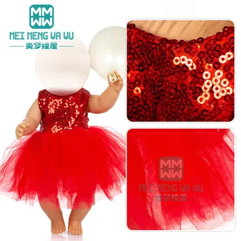 Drēbes lelli fit 43cm bērnu jauno dzimis lelle modes Red sequined princese kleita