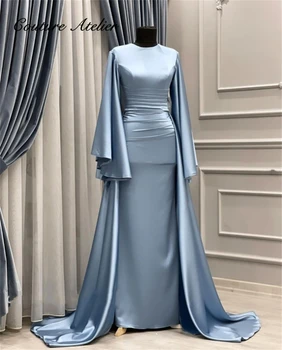 Dubaijas arābu Blue Cape Piedurknēm vakarkleita Elegants Puse Ar Vilcienu Sirēna Ekskluzīvs Godu Kleitas Kokteilis Dresse vestido
