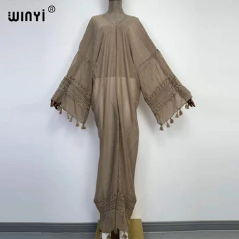 Eiropā 2022 WINYI V-veida kakla elegants kaftan Sieviešu pušķis Ilgi Vaļīgas drēbes femme bezmaksas izmērs Tuvo Austrumu Sieviešu Svētku gara kleita