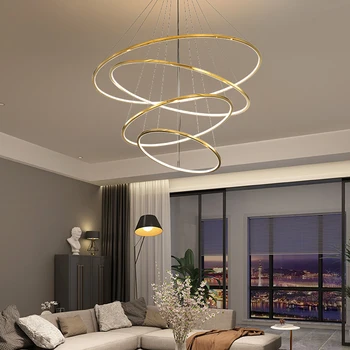 FSS Mūsdienu zelta Gredzens Lustra Par Duplex Villa Kāpnes Augsta Dzīvojamā istaba Ēdamistaba LED Vienkāršu Liela Lustra