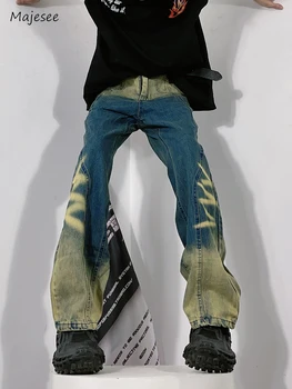 Gradientu, Krāsu Džinsi Vīriešu Japāņu Stila Plaša Kāju Balināts Darīt Vecs, Hip Hop Stilīgs Džinsa Streetwear Potītes Garums Ikdienas Bikses