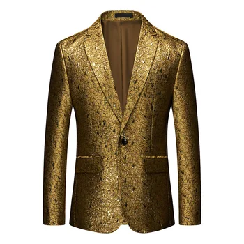 HOO 2023 Jaunu Vīriešu Biznesa Gadījuma ar Vienu Pogas Zelta Uzvalks Jaka Modes Studija Iespiesti žakete