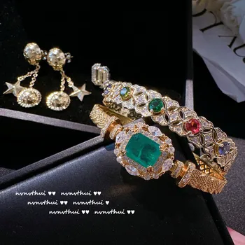 Itālijas vintage rokām austi emerald tiesa aproce Luksusa atvērt aproce sievietēm