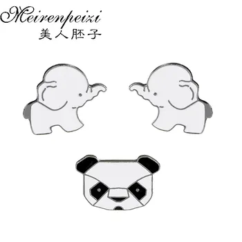 Karikatūra Dzīvniekiem Emaljas Piespraudes Piespraudes Gudrs Panda Zilonis Tapas Drēbes, Somas Atloks Pins Svētku Dāvanu Nozīmītes