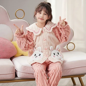 Karikatūra Sanrios Hello Kitty Meiteņu Loungewear Kawaii Anime Cinnamoroll Rudens un Ziemas Flaneļa Cute Girl 2 Gabals, kas Sleepwear