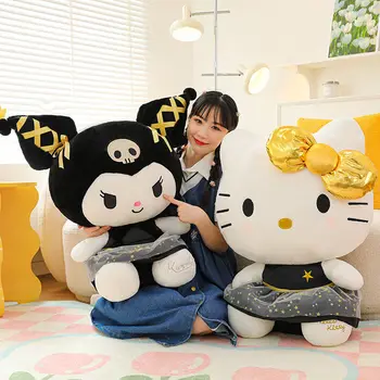 Kawaii Sanrio Hello Kitty Lelle Plīša Rotaļlieta Karikatūra Cute Anime Melnā Zelta Kuromi Lelle Miega Spilvenu Lelle Meitenes Dzimšanas Dienas Dāvana