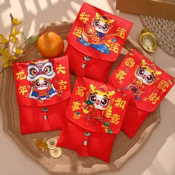 Laimīgs Naudas Maka Naudu, Iepakojuma Soma, Sarkana Pakešu Monēta Maku 2024. Gadam Sarkanā Aploksnē Karikatūra Hongbao Talismans Pūķa Gadā
