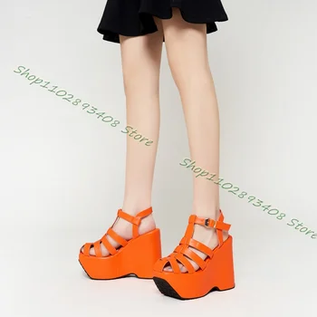 Oranžas Platformas Dobi Sandales Potītes Sprādzes Ķīļveida Papēdi Stabilu Modes Kurpes Sieviešu Vasaras Kleitu, Kurpes 2023 Zapatos Para Mujere
