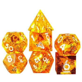 Polyhedral Kauliņu Komplekts 7 Gabals, Asas Roku darbs Kauliņu Komplekts Ar Asām Malām, Lai RPG, MTG Galda Spēles D&D Pathfinder,Mirdzoši Oranža
