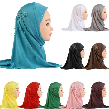 Ramadāna-Musulmaņu Meitenes Bērniem Hijab Islāma Šalle Šalles 2 līdz 6 gadus vecu Meiteņu 48cm Bērniem Hijabs Turban Caps Lūgšanu Headwrap