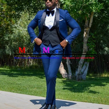 Royal Zils Uzvalks, Vīriešu Melnu Lakatu, Atloks, Kāzu Uzvalki Vīriešiem Āfrikas Cilvēks Līgavainis Uzvalku Balli Žakete Komplekts 3 Gab Kostīmu Mariage Homme