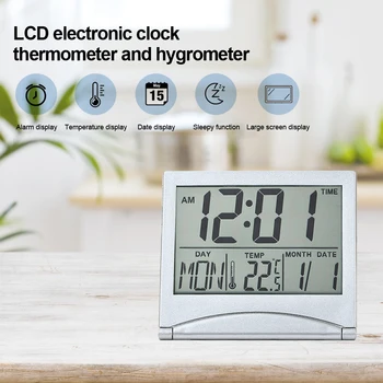 Salokāms LCD Ciparu Ceļojuma Pulkstenis, Termometrs Mitruma Mērītājs Modinātājs, Galda, Galda, Meteoroloģisko Staciju Galda Temperatūras Sensors