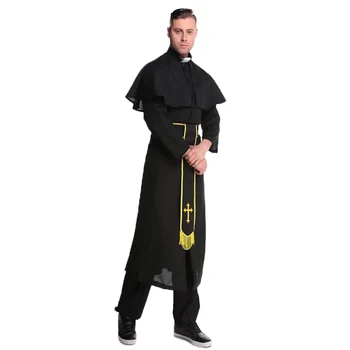 Saģērbt Deju Grupa Black Pieaugušo Priestera Drēbes, Vīriešu Krusttēvs Tērpu Halloween Cosplay Kostīms
