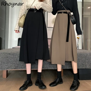 Svārki Sievietēm Cietā Asimetrisks Dizains Eleganta Dāma, Midi Impērija Sieviešu Dibeni Gadījuma Visu maču Drēbes korejiešu Stilā Minimālisma