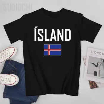 Unisex Vīriešu T Islande Karoga Un Fontu Tees T-Krekls O-veida kakla T Krekli Sievietēm, Zēniem 100% Kokvilnas Apģērbā Vairāk Krāsu