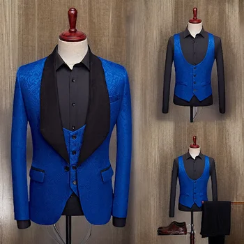 Ziedu Kāzu Uzvalku Līgavainis 3 Gabals Vīriešu Uzvalki Biznesa Žakarda Bleizeri Vīriešu Modes Tērpu 2023
