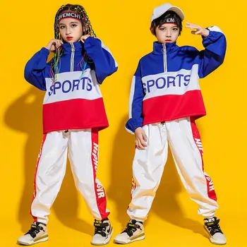 Zēns Hip Hop Sporta Krekls Joggers Drēbes Džeza Komplekti Meitenēm, Hip Hop Augsta Apkakle Top Bikses Bērnu Street Dance Kids Kostīmi Streetwear