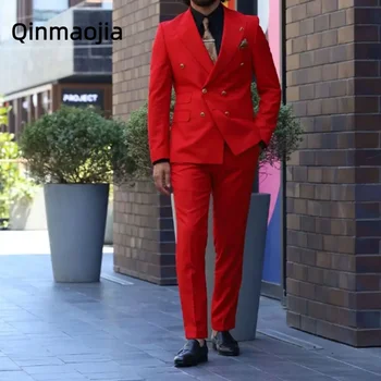 trajes elegante para hombres Vīriešu Uzvalki, Sarkanās Līgavainis Tuxedos Atloks, 2 gab. Komplekts Oficiālu Vīriešu apģērbu Kostīms