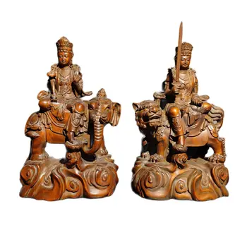 vintage koka dekoratīvās tēlniecības Koka griešanai Budisms zilonis, lauva, Kuan yin