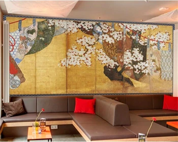 wellyu Custom tapetes, 3d sienas обои Japāņu stila ukiyo-e cherry blossom roku apgleznoti sešu ekrāns sienas, eļļas glezna tapetes
