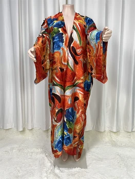 Āfrika Eiropa Sieviešu kimono Jaka dūriens kimono Kokteilis sexcy Boho Maxi Āfrikas Brīvdienu Plats Piedurkņu Zīda Drēbes