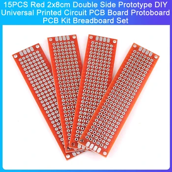 15PCS Red 2x8cm Dubultā Sānu Prototips DIY Universālā PCB Printed Circuit Board Protoboard PCB Komplekts Breadboard Komplekts