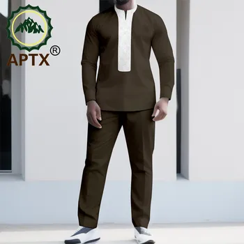 Dashiki Āfrikas Drēbes Vīriešiem Sporta O-veida kakla Krekls, Bikses, 2 Gab. Komplekts Cēloņu Bazin Riche Attire Datums Baznīcā A2316081