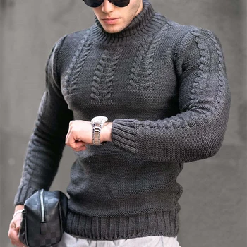 Rudens Vintage Vīriešu Vērpjot Adīt Trikotāžas Džemperis Jaunas Ziemas Cietā Garām Piedurknēm Augstu Uzrullētu Apkakli Džemperi, Vīriešu Apģērbu Streetwear Džemperis