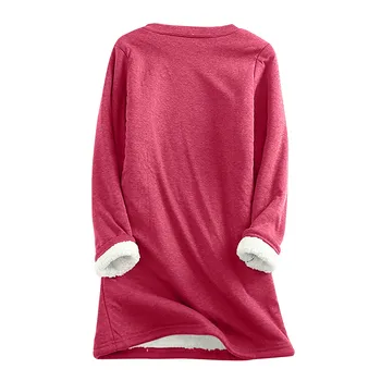 Sabiezēt Samta sporta Krekls Sievietēm Ziemā Silts Džemperis Gadījuma Zemāko Vilnas T vienkrāsainu O-veida kakla Dāmu sporta Krekls