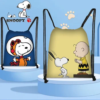 Snoopy Bērnu Mugursoma Cartoon Aukliņu Kabatas Charlie Brown Poliestera Pārnēsājamo Uzglabāšanas Soma Bērniem Schoolbag Uzglabāšanas Maiss