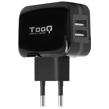 Tooq TQWC-1S02 Sienas Lādētājs ar 2 USB Uzlādes Strāvas Adapteri 2 Pin, ES Eiropā Plug Black Viedtālruņiem Tabletes MP3